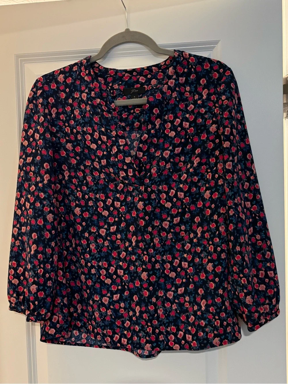 J.Crew Blue & Pink Floral Blouse Size Small Long Sleeve